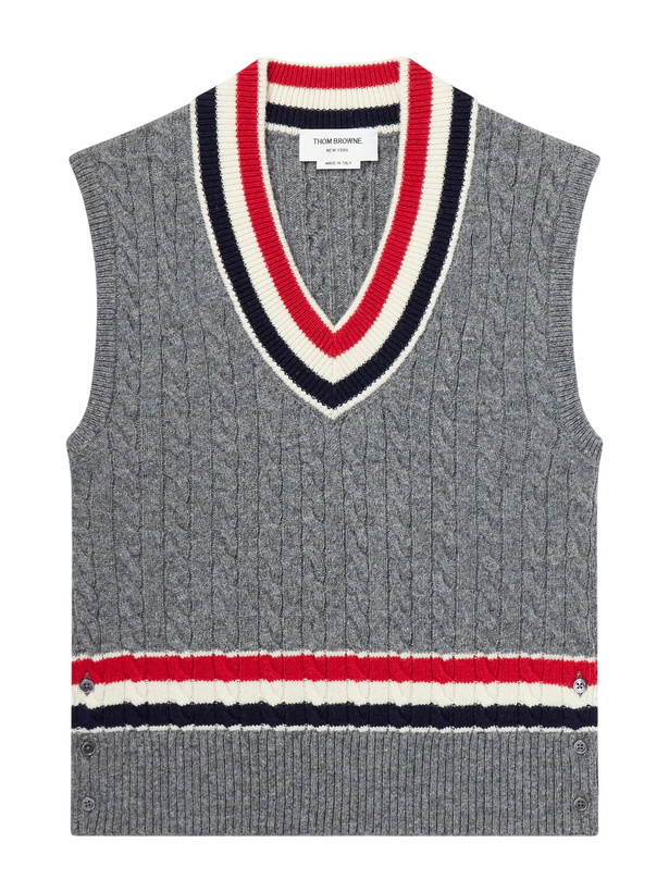 Photo: Thom Browne - Cable-Knit Wool Vest - Gray