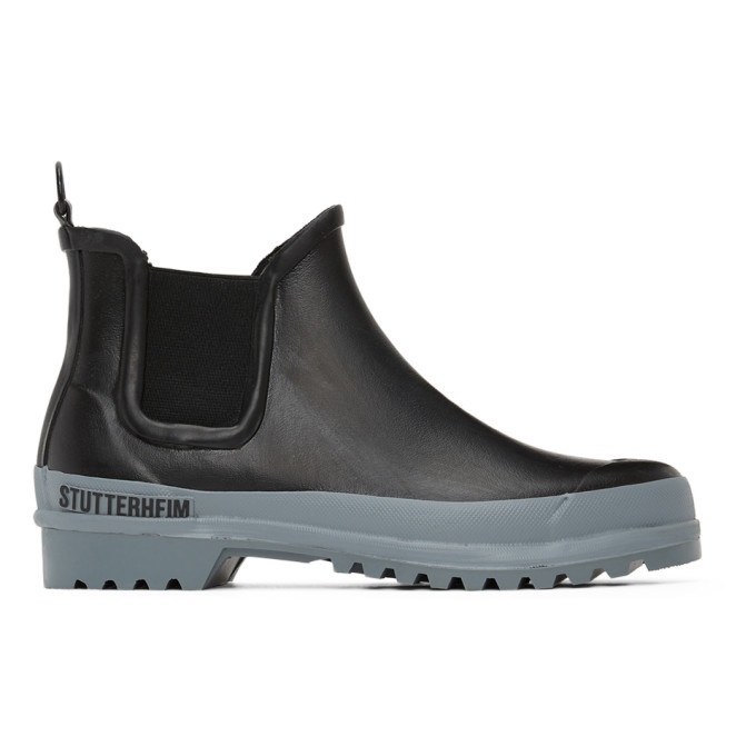 Photo: Stutterheim Black and Grey Rainwalker Chelsea Boots