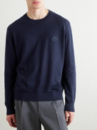 Etro - Logo-Embroidered Cotton and Cashmere-Blend Sweater - Blue
