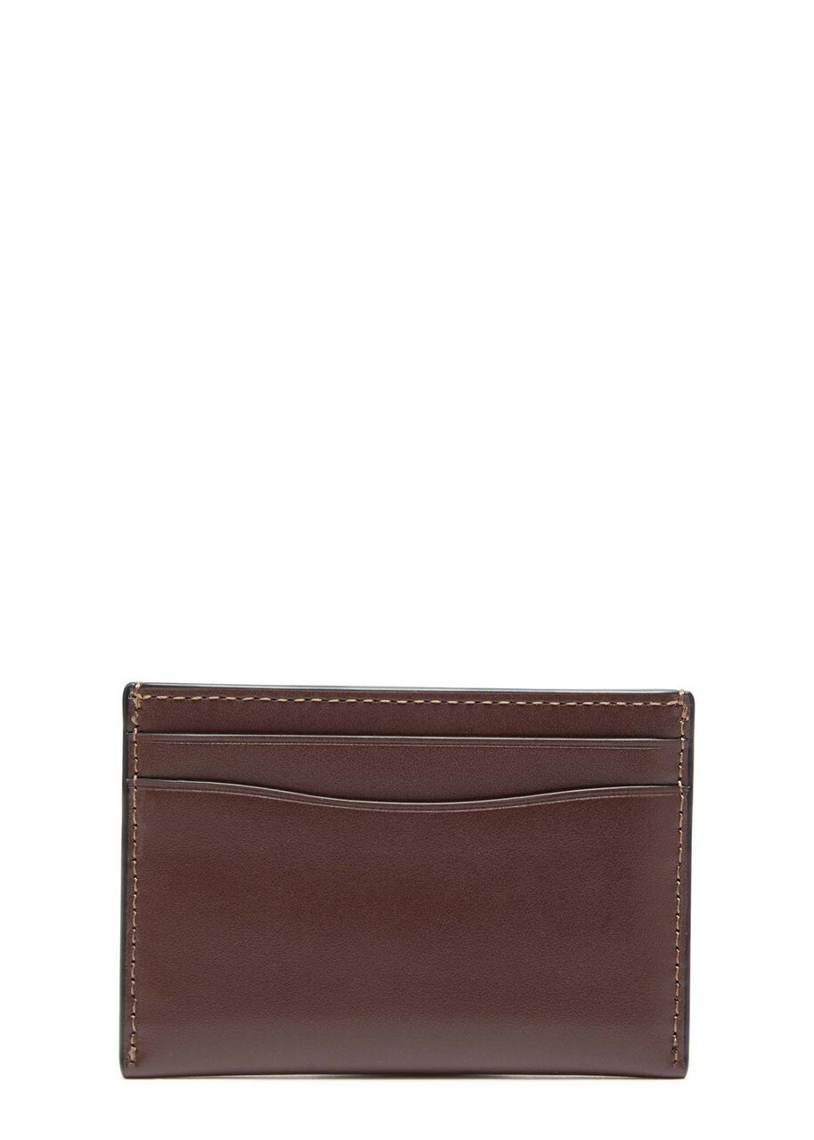 Coach Logo Leather Card Holder - Brown - One Size