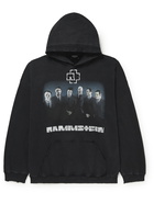 BALENCIAGA - Apple Music Distressed Printed Fleece-back Cotton-Jersey Hoodie - Black