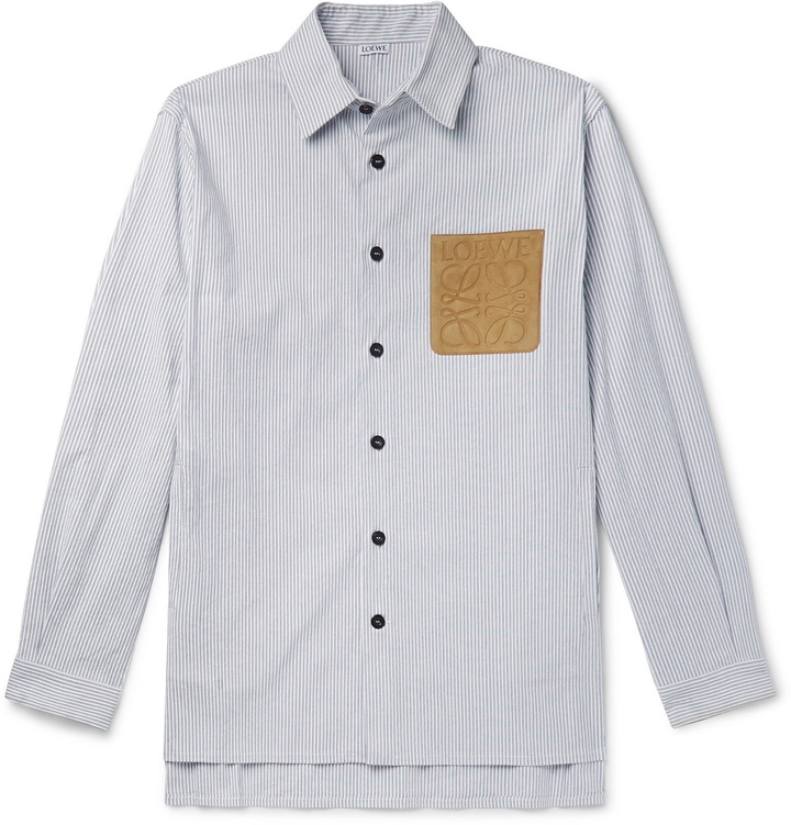 Photo: Loewe - Suede-Trimmed Striped Cotton-Blend Canvas Overshirt - Blue