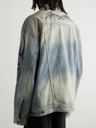 Balenciaga - Oversized Distressed Printed Denim Jacket - Blue