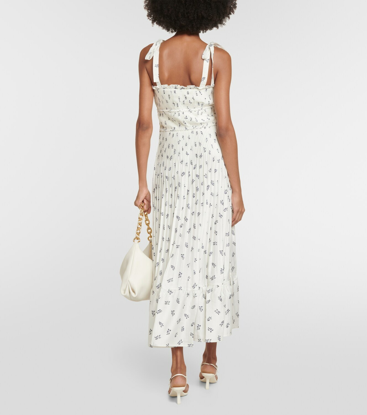 open lace back dress Nalani Pleated Midi Dress in Navy