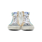 Golden Goose White and Green Slide High-Top Sneakers