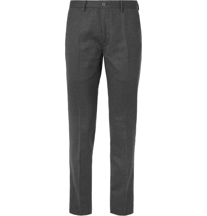 Photo: Incotex - Charcoal Slim-Fit Wool-Blend Flannel Trousers - Gray