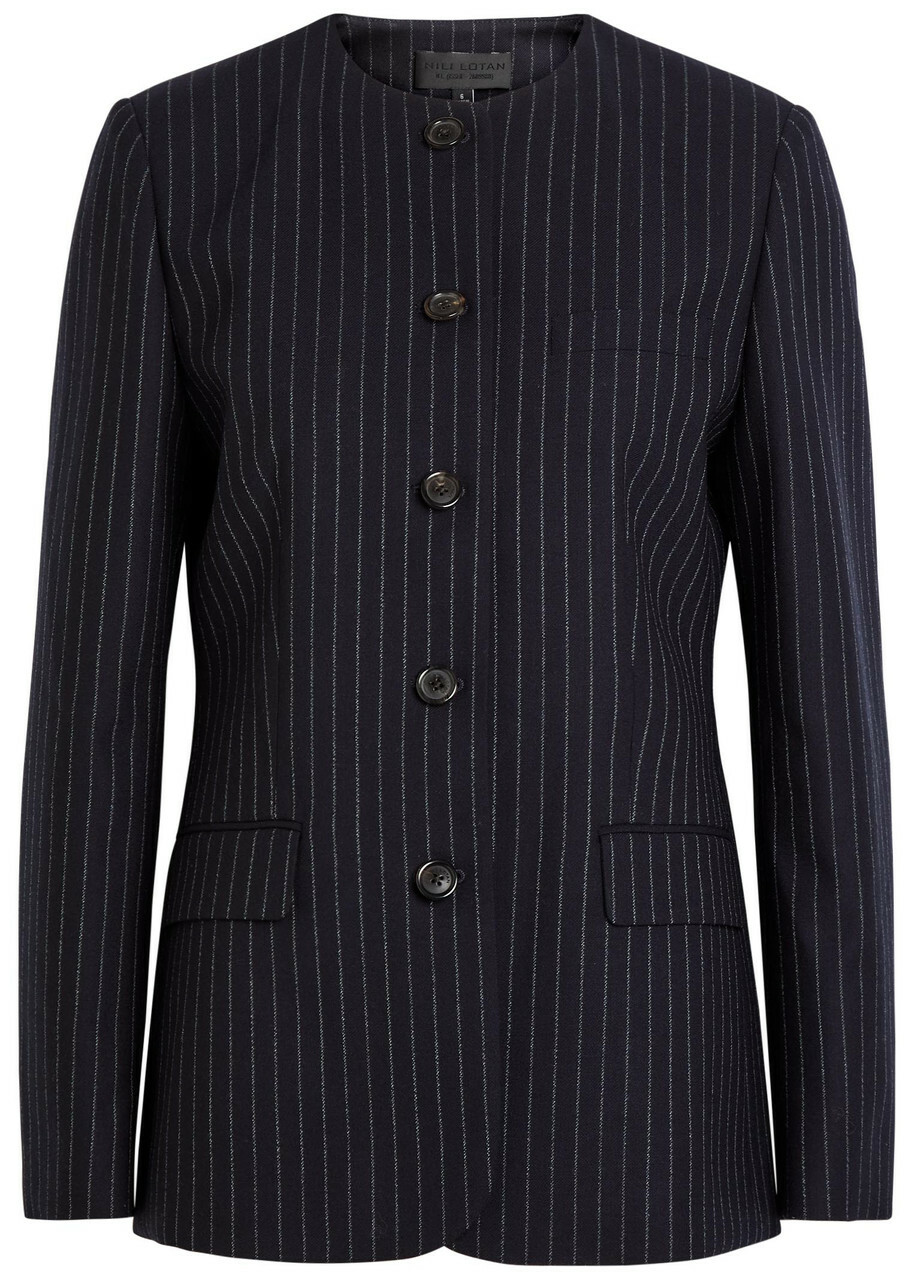 Nili Lotan Gertrude Pinstriped Wool Jacket Navy