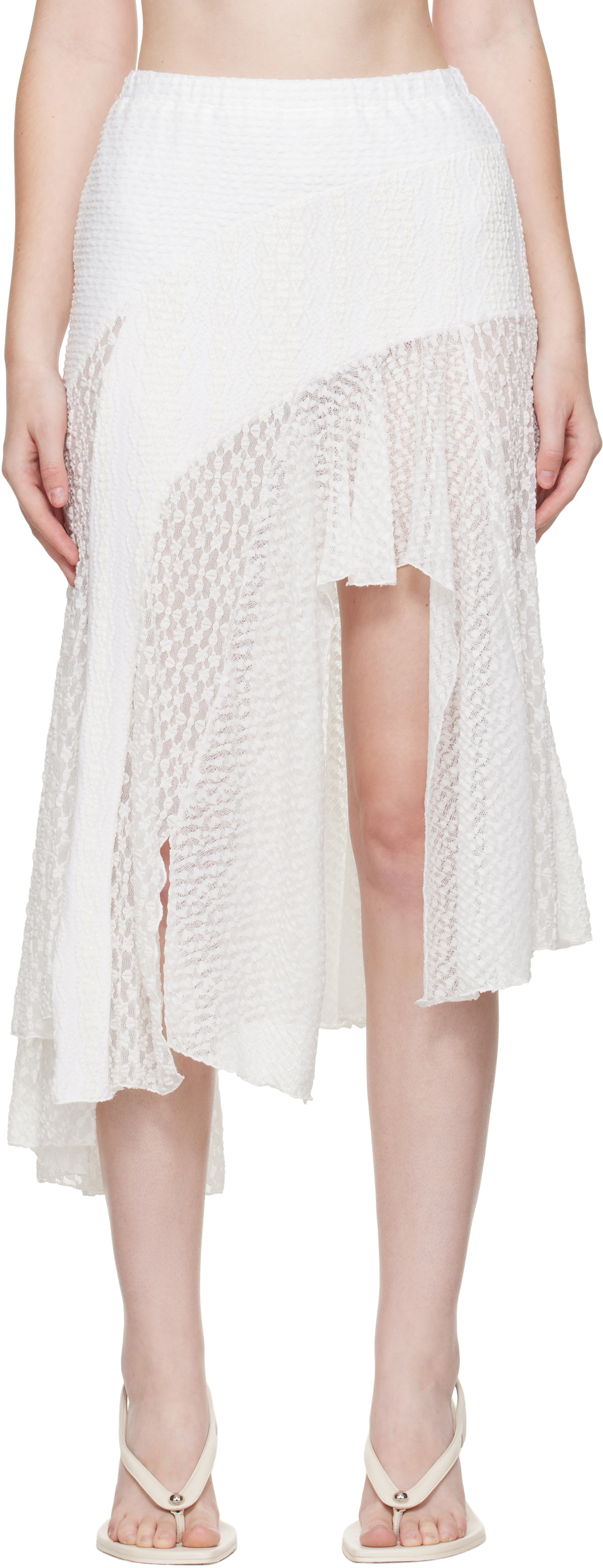 Pushbutton White Lace Trim Mermaid Midi Skirt