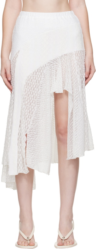 Photo: Pushbutton White Lace Trim Mermaid Midi Skirt