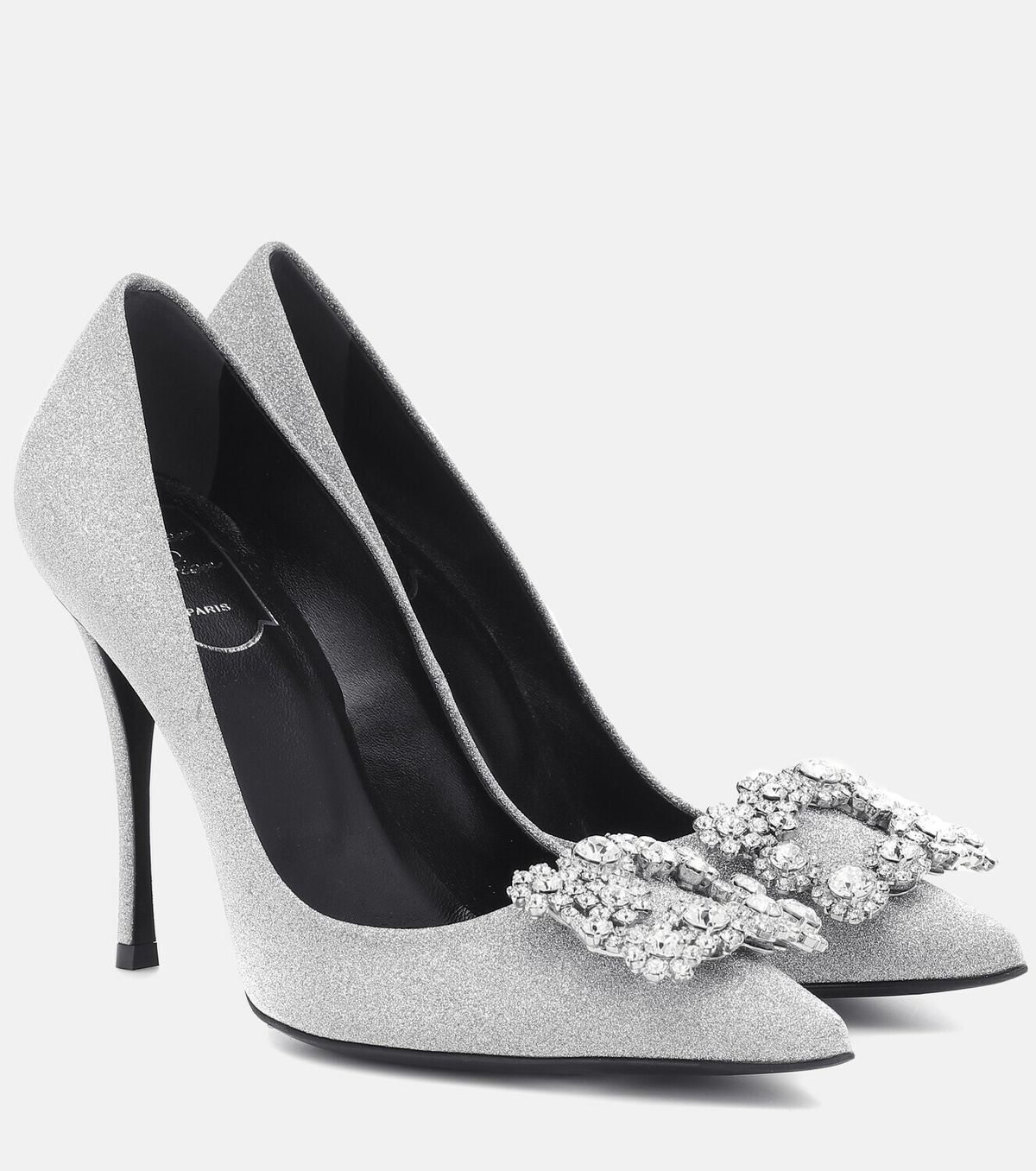スリッポン ROGER VIVIER 'Flower Strass Pearl' pumps White/Black Roger Vivier Flower Strass Pearl Buckle Pumps in Fabric