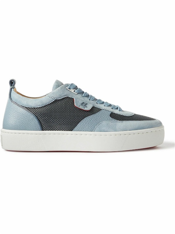 Photo: Christian Louboutin - Happyrui Suede, Textured-Leather and Mesh Sneakers - Blue