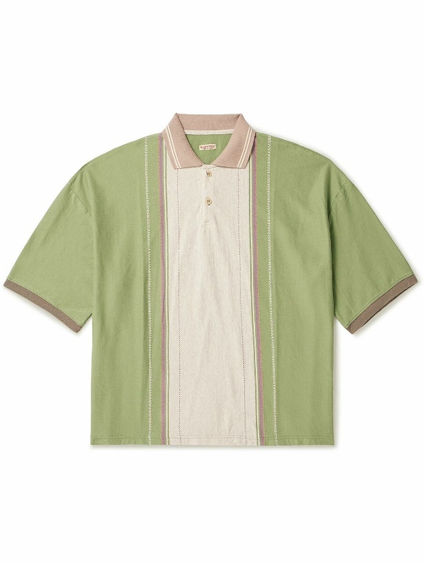 Photo: KAPITAL - Tequila Striped Cotton-Blend Jersey Polo Shirt - Green