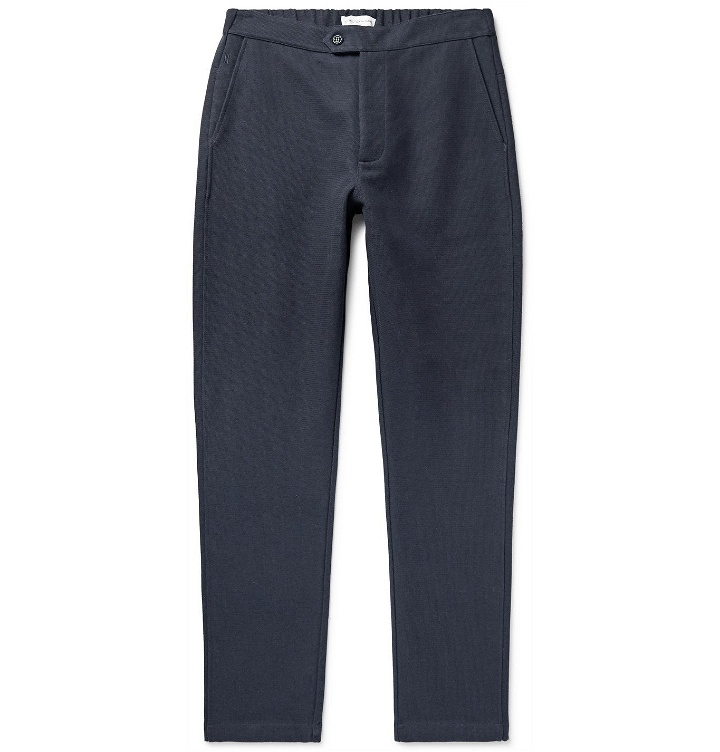 Photo: Hamilton and Hare - Travel Tapered Cotton-Blend Jersey Trousers - Blue