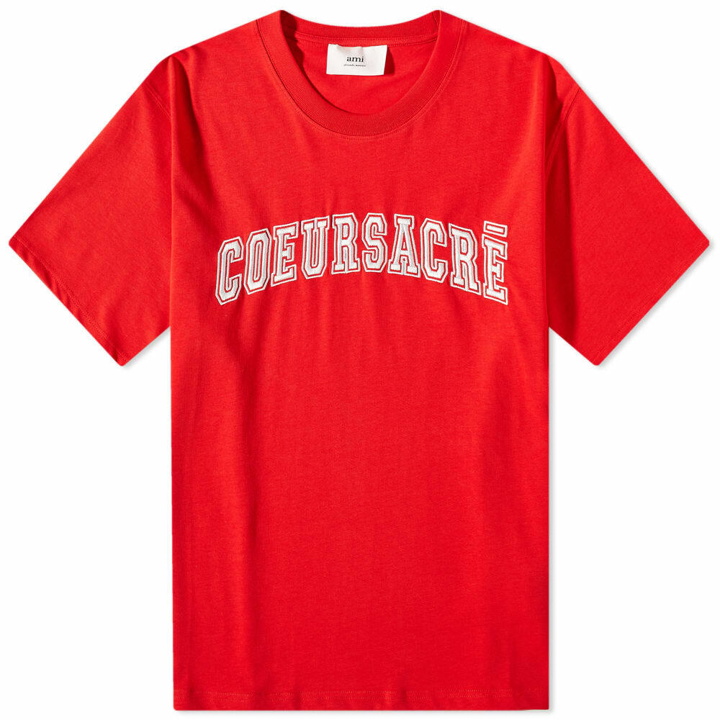 Photo: AMI Men's Coeur Sacre T-Shirt in Scarlet Red