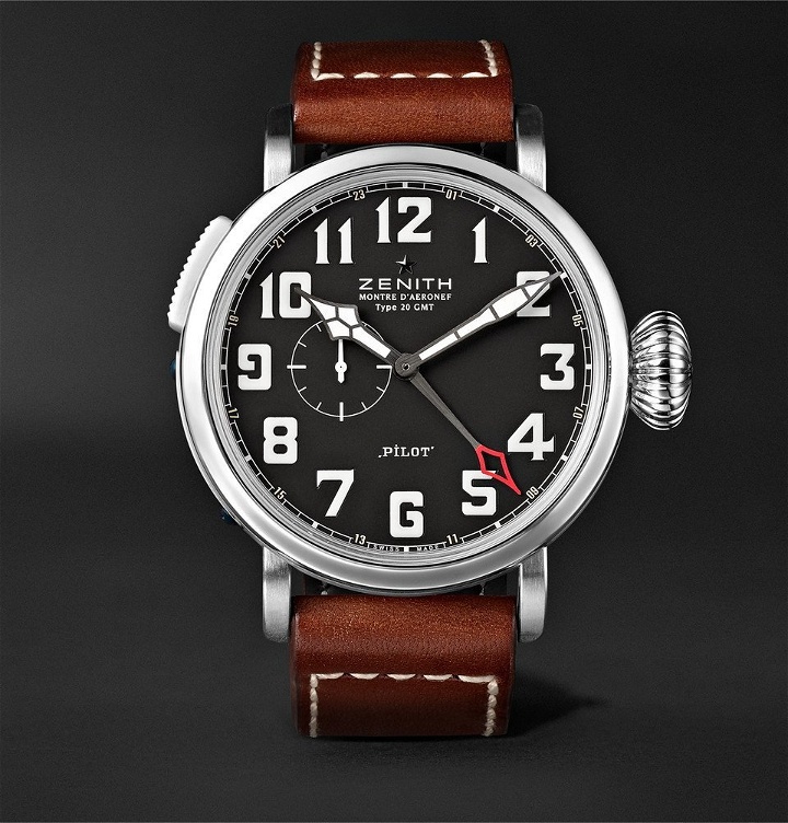 Photo: Zenith - Pilot Type 20 GMT 48mm Stainless Steel and Leather Watch - Black