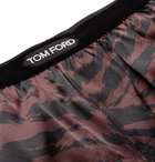 TOM FORD - Velvet-Trimmed Zebra-Print Stretch-Silk Satin Boxer Shorts - Brown