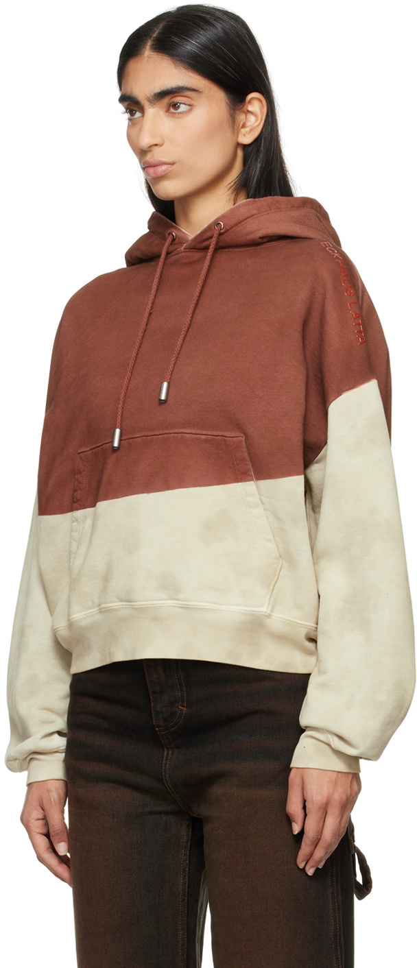 Eckhaus Latta Beige & Red Boxy Hoodie