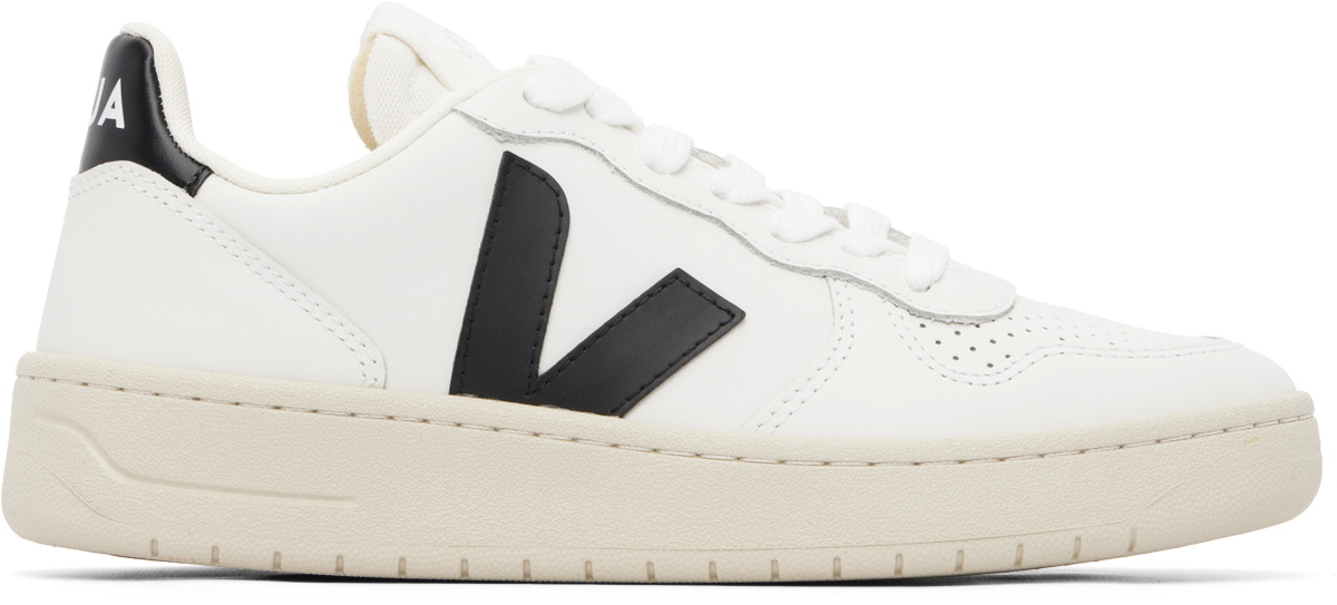 VEJA White & Black V-10 Leather Sneakers
