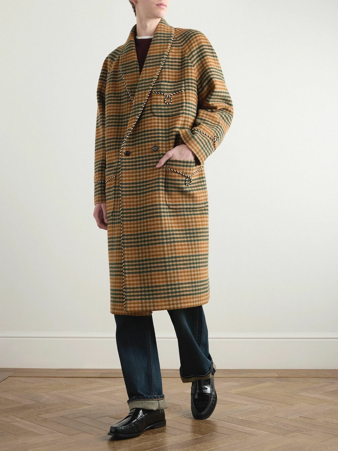CELINE - Double-Breasted Checked Wool Coat - Brown