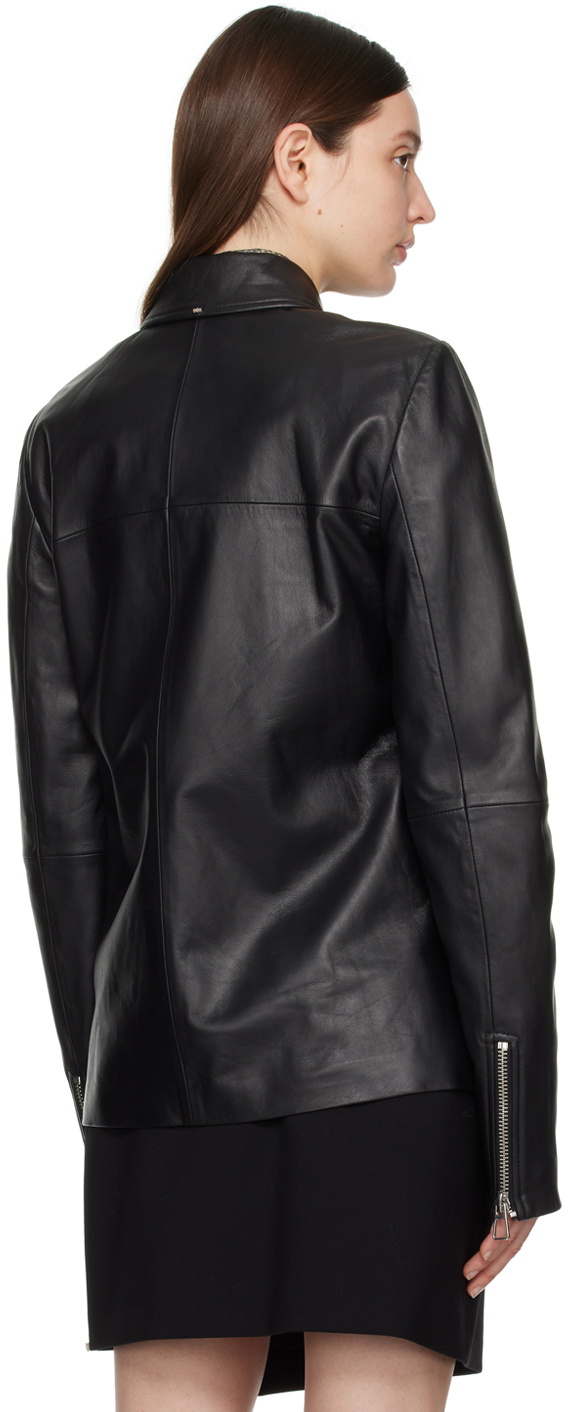 【関税&送料込】SportMax Jackets Black SPORTMAX short leather jacket for women Black Sportmax