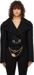 AREA Black Gemstone Button Cropped Peacoat