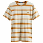 Fred Perry Men's Stripe T-Shirt in Silky Peach/Light Oyster/Dark Caramel