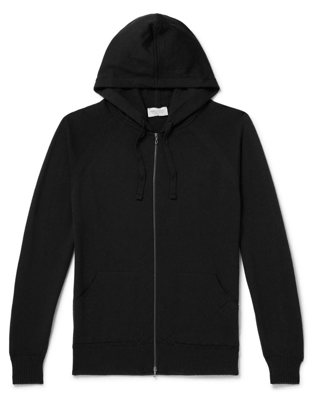 Photo: John Smedley - Lake Merino Wool Zip-Up Hoodie - Black