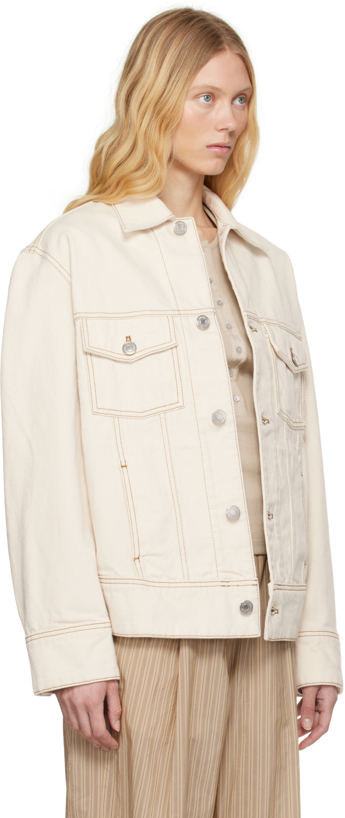 AMI Paris Off-White Cotton 'AMI Paris' Trucker Denim Jacket