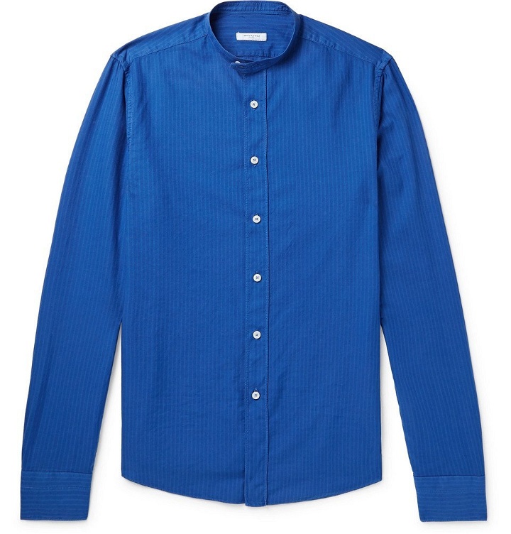 Photo: Boglioli - Slim-Fit Grandad-Collar Striped Cotton Oxford Shirt - Men - Blue