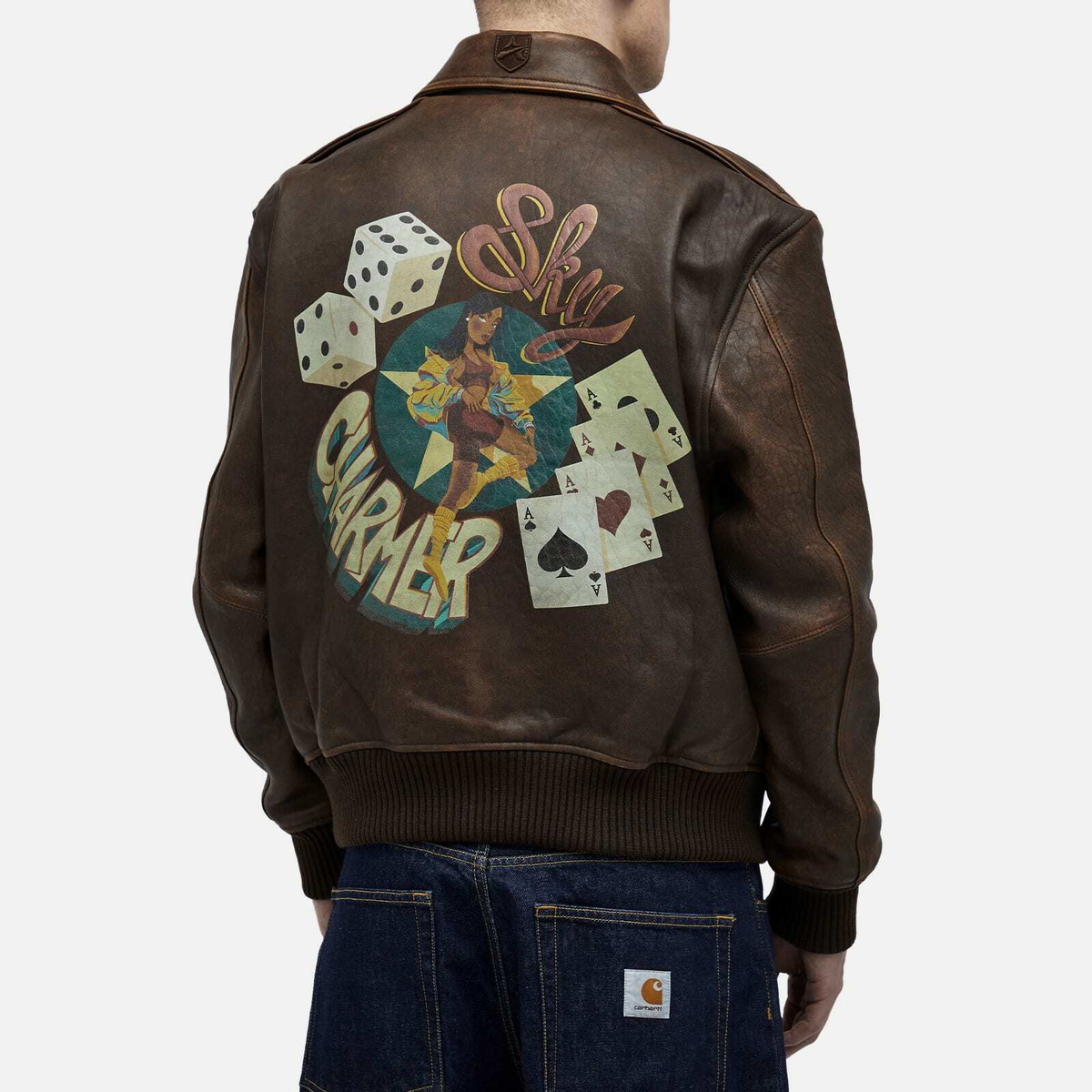 AVIREX レザー　ブラウン　A-2 Avirex Men's Sky Charmer A-2 Leather Jacket in Vintage Brown Avirex