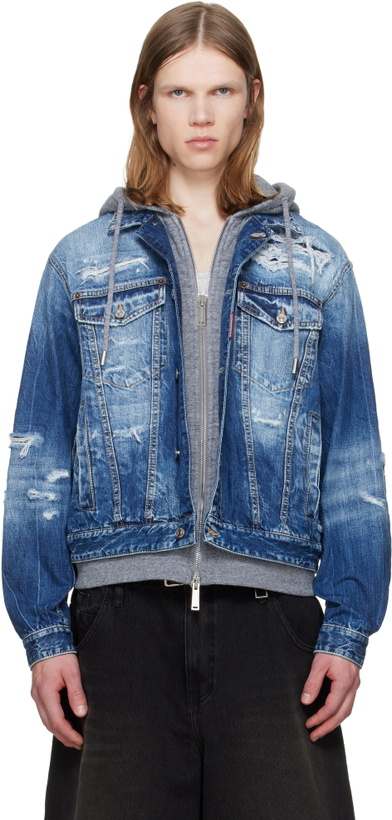Photo: Dsquared2 Blue Medium Ripped Wash Over Denim Jacket