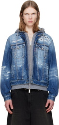 Dsquared2 Blue Medium Ripped Wash Over Denim Jacket
