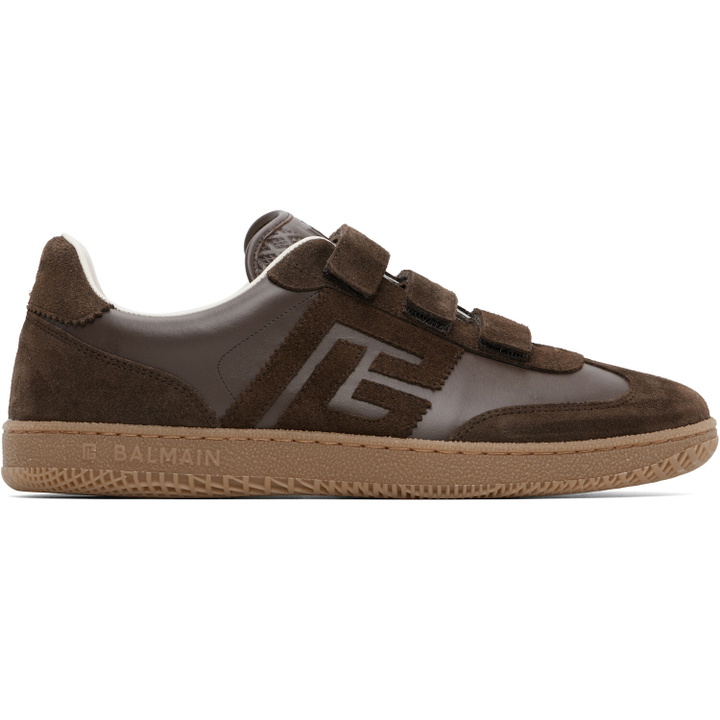 Photo: BALMAIN Brown 'Balmain Swan' Suede Sneakers