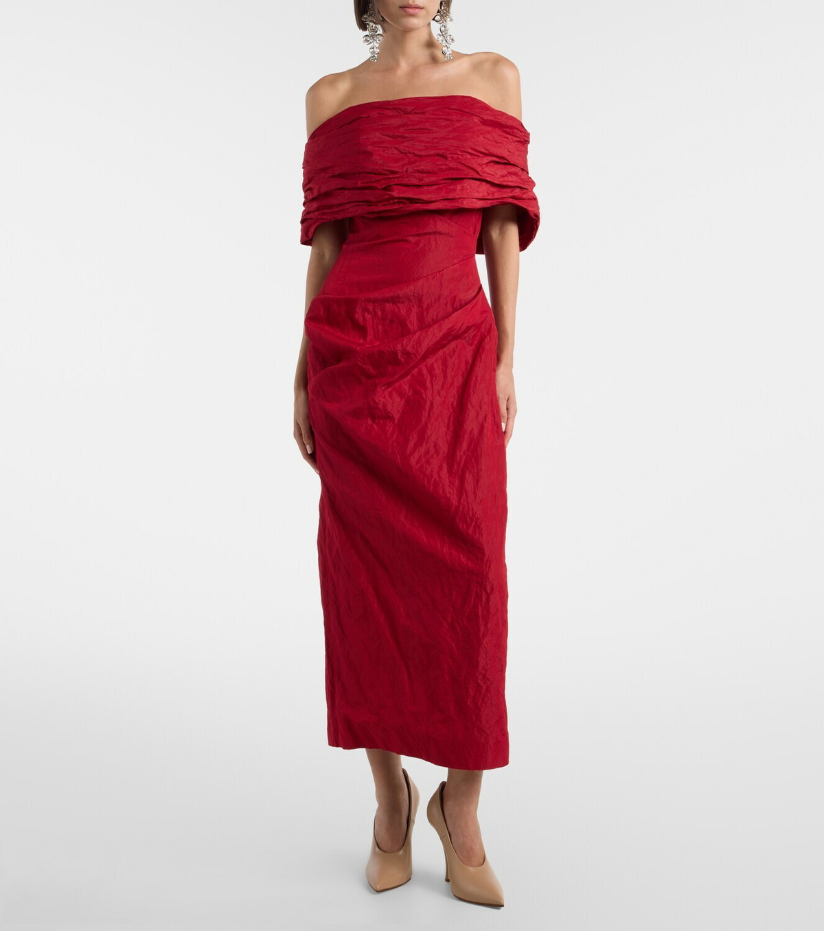 Magda Butrym Off-shoulder draped cotton-blend midi dress