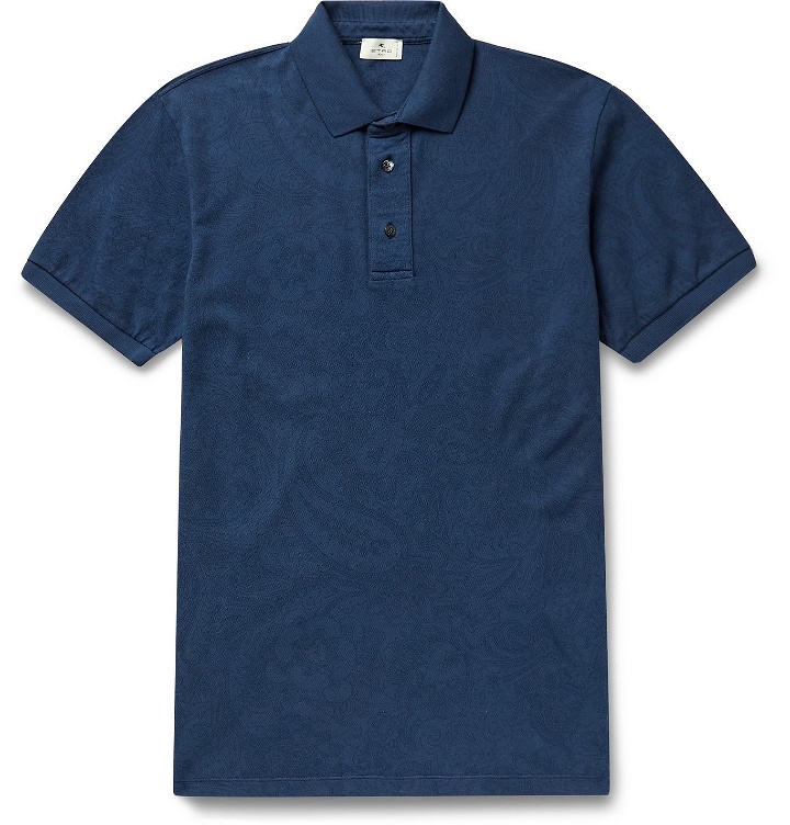 Photo: ETRO - Paisley-Print Cotton-Piqué Polo Shirt - Blue