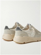 Golden Goose - Running Sole Leather-Trimmed Distressed Suede and Silk-Faille Sneakers - Neutrals