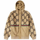 Gucci Men's Jumbo GG Fleece Panel Hooded Jacket in Beige