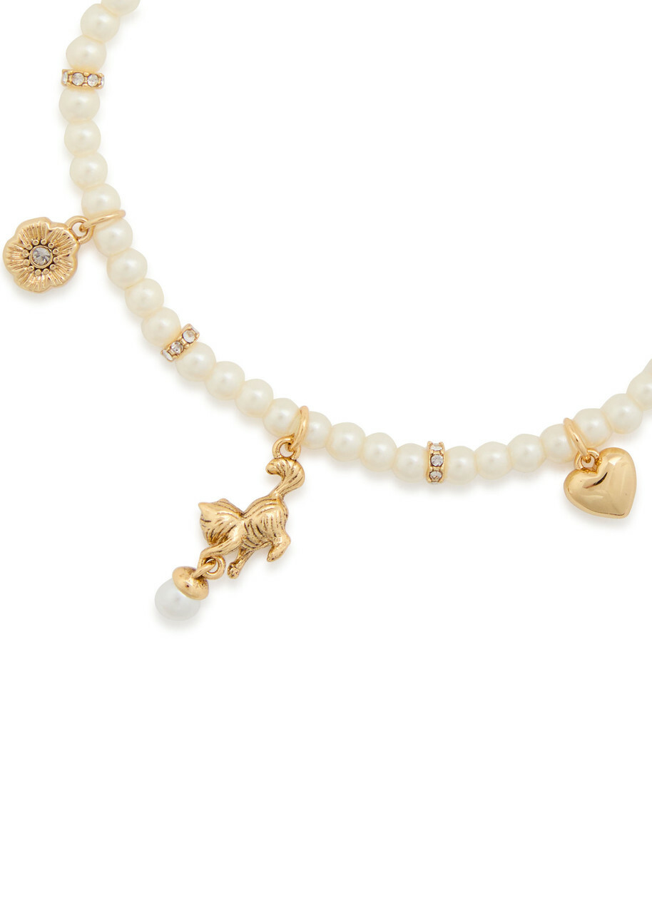Coach Multi-charm Beaded Metal Bracelet - Pearl - One Size