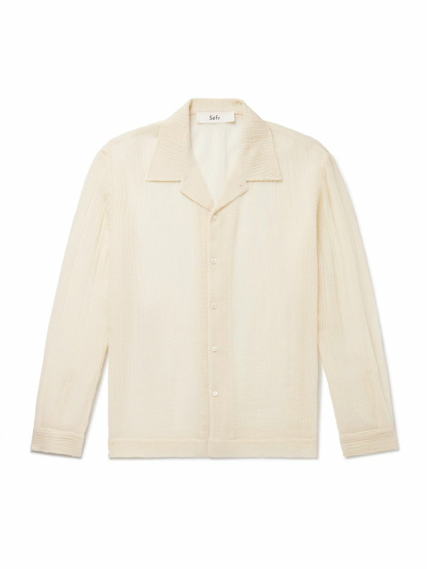 Photo: Séfr - Jagou Camp-Collar Open-Knit Merino Wool-Gauze Shirt - Neutrals