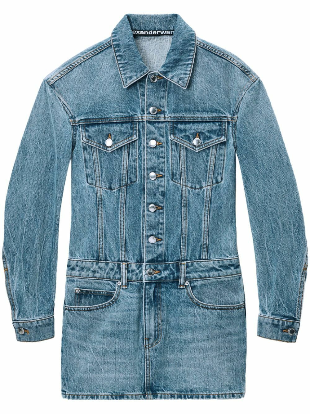 alexander wang denim dress Boxy Denim Shirtdress in VINTAGE MARBLED BLUE