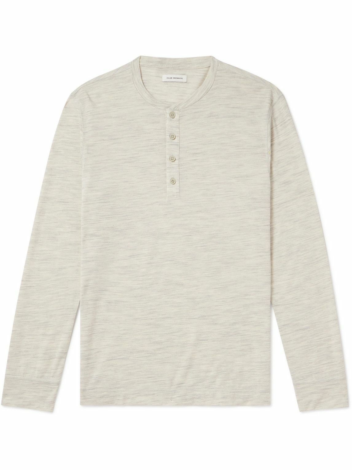 Photo: Club Monaco - Space-Dyed Wool-Blend Henley T-Shirt - Neutrals