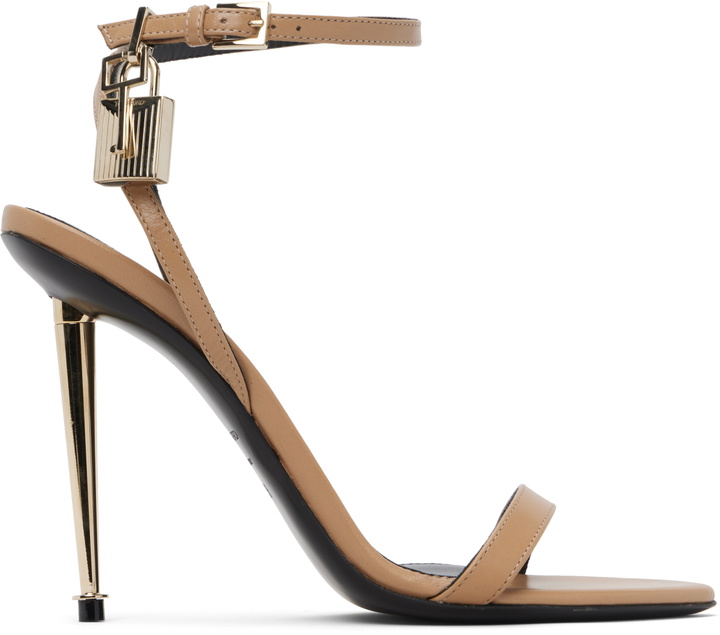 Photo: TOM FORD Beige Shiny Padlock Pointy Naked Heeled Sandals