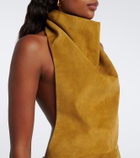 Retrofête Zoriel draped open-back suede minidress