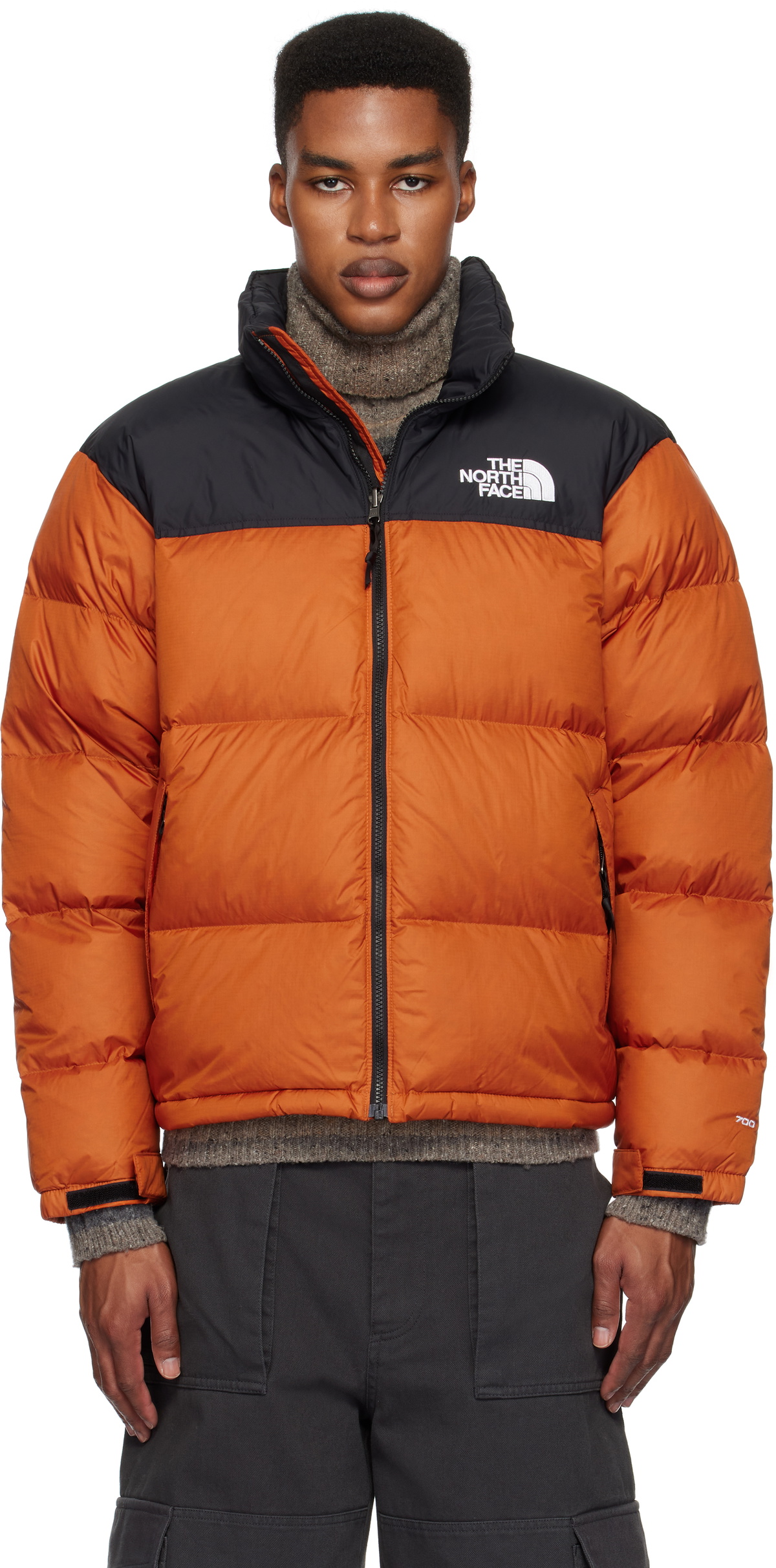 Orange and grey north face jacket best sale