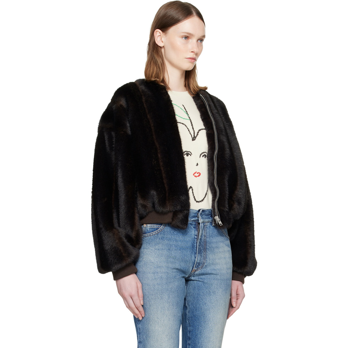 MM6 Maison Margiela Brown Faux-Fur Jacket
