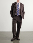 Oliver Spencer - Morton Straight-Leg Pleated Herringbone Stretch-Cotton Suit Trousers - Brown