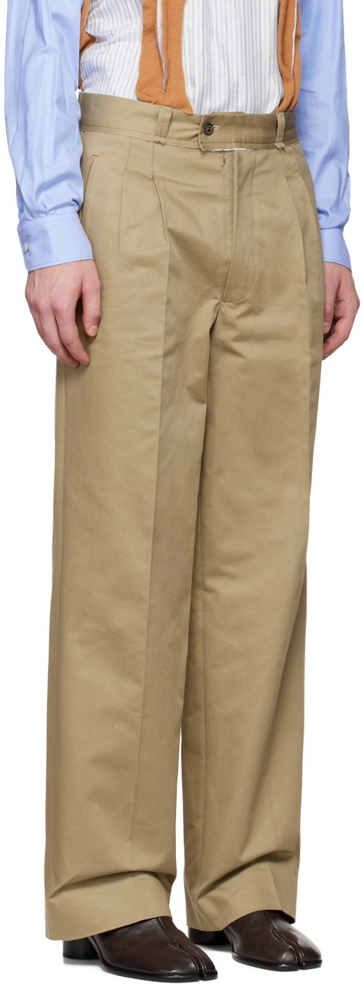 TAUPE RAW CHIFFON EDGE TROUSERS