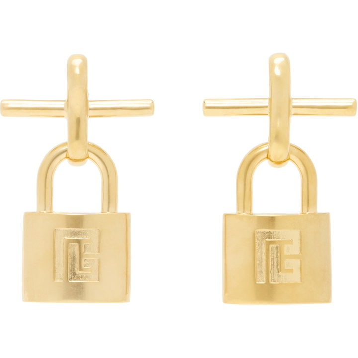 Photo: BALMAIN Brass Pulse Padlock Earrings
