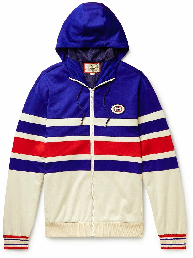 Photo: GUCCI - Embellished Tech-Jersey Zip-Up Hoodie - Blue