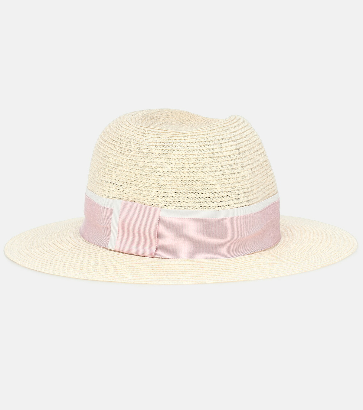 【MAISON MICHEL】Henrietta grosgrain-trimmed straw hat 帽子 Henrietta, hemp straw fedora hat with beige grosgrain ribbon